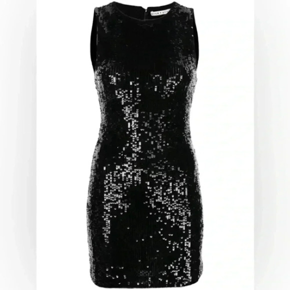 NWT Alice + Olivia Delora Black Sequin Mini Sheath Sleeveless Party Dress Size 6 - Picture 4 of 9